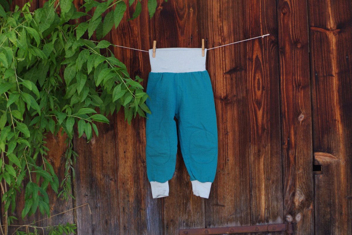 Hose aus Musselin Sommerhose für Kinder Farbe petrol