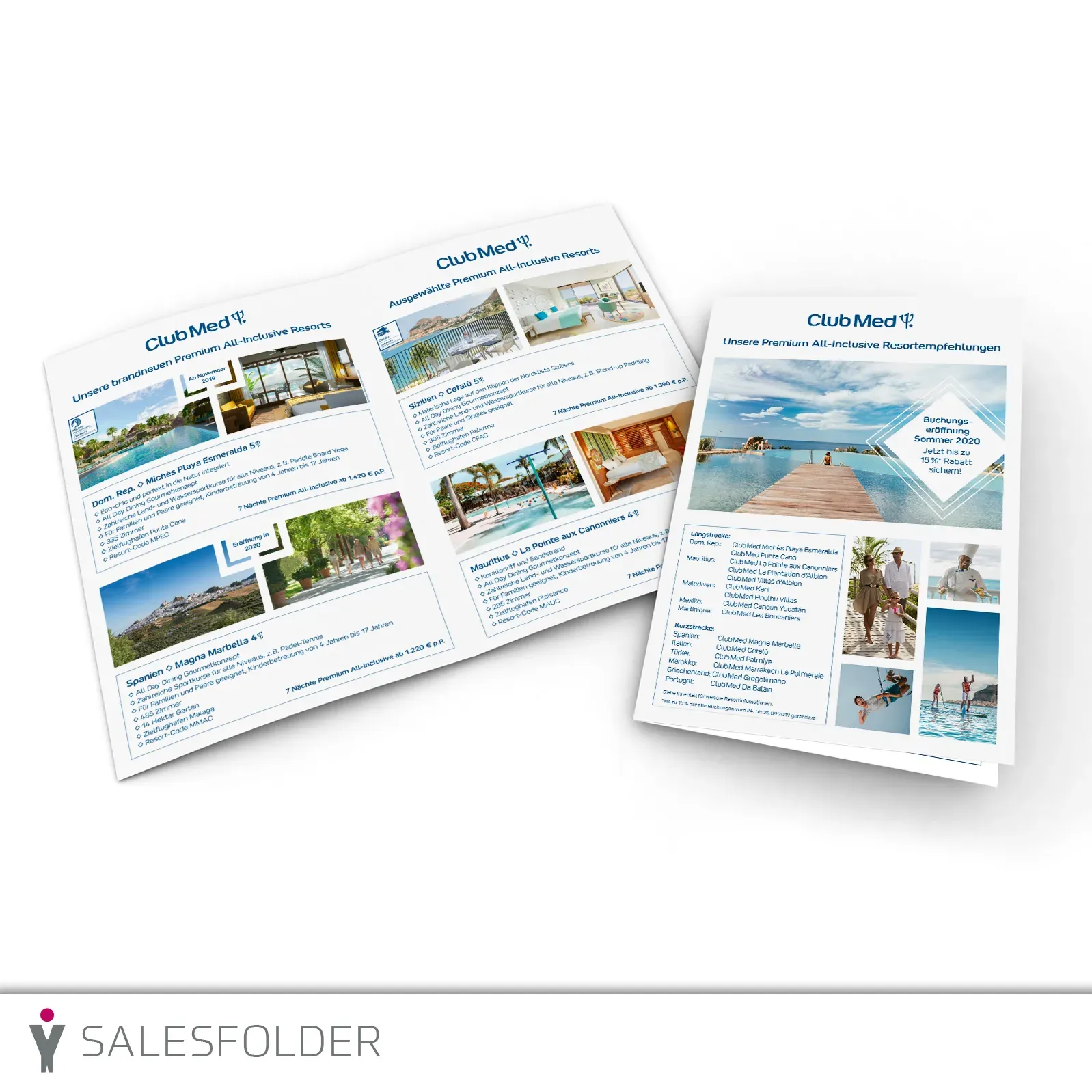 Salesfolder DIN A4 für ClubMed, vierseitiges Faltblatt