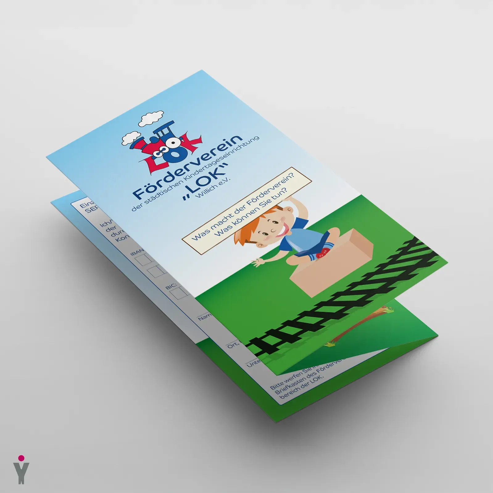 Faltblatt-Flyer im Zick-Zack-Falz mit Mitgliedsantrag für den Förderverein der Kindertagesstätte LOK in Willich-Anrath