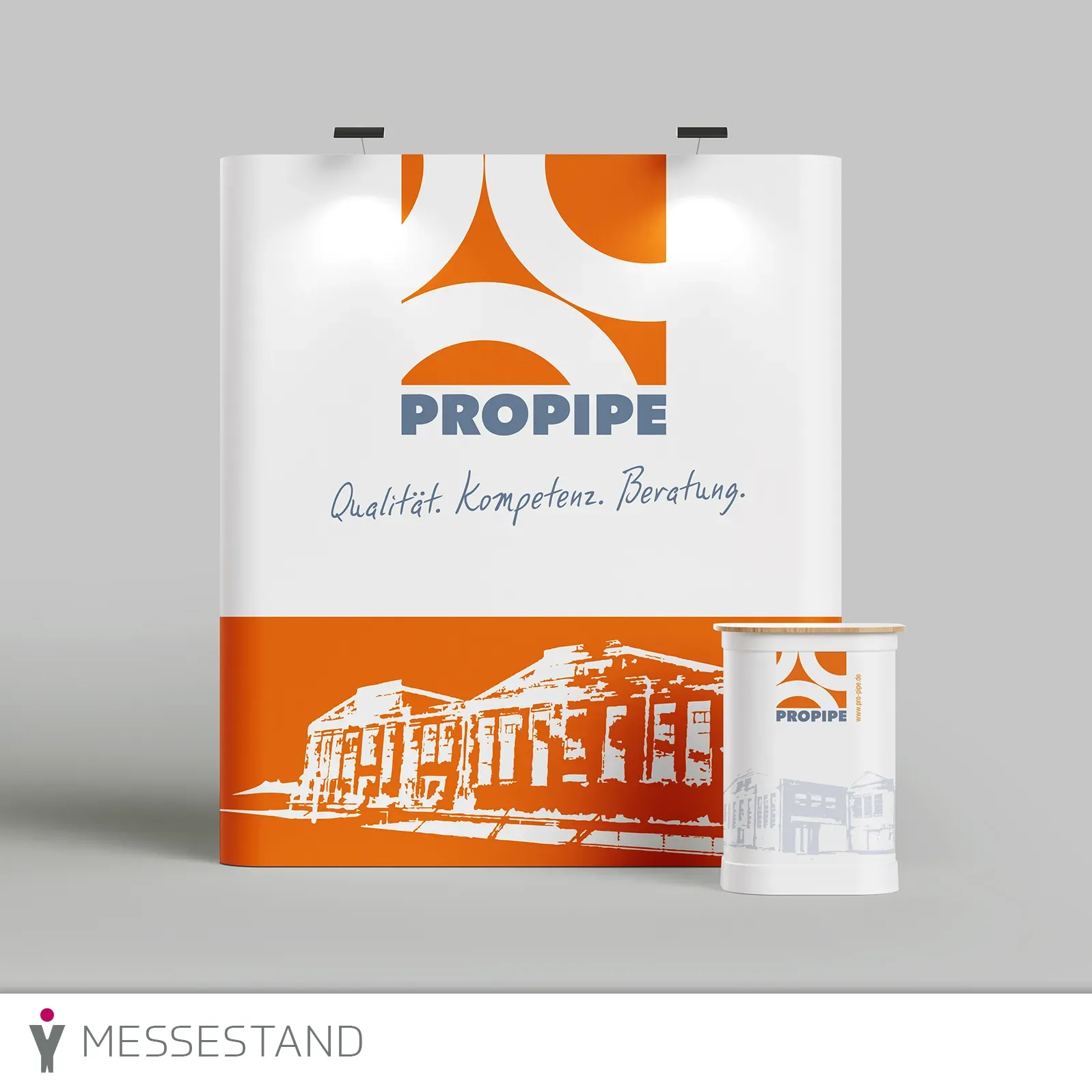 Messestand bestehend aus Faltdisplay und Infotheke für die ProPipe GmbH