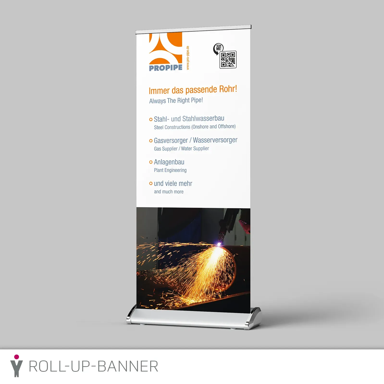 Roll-up-Banner für die ProPipe GmbH, flankierend zum Messestand