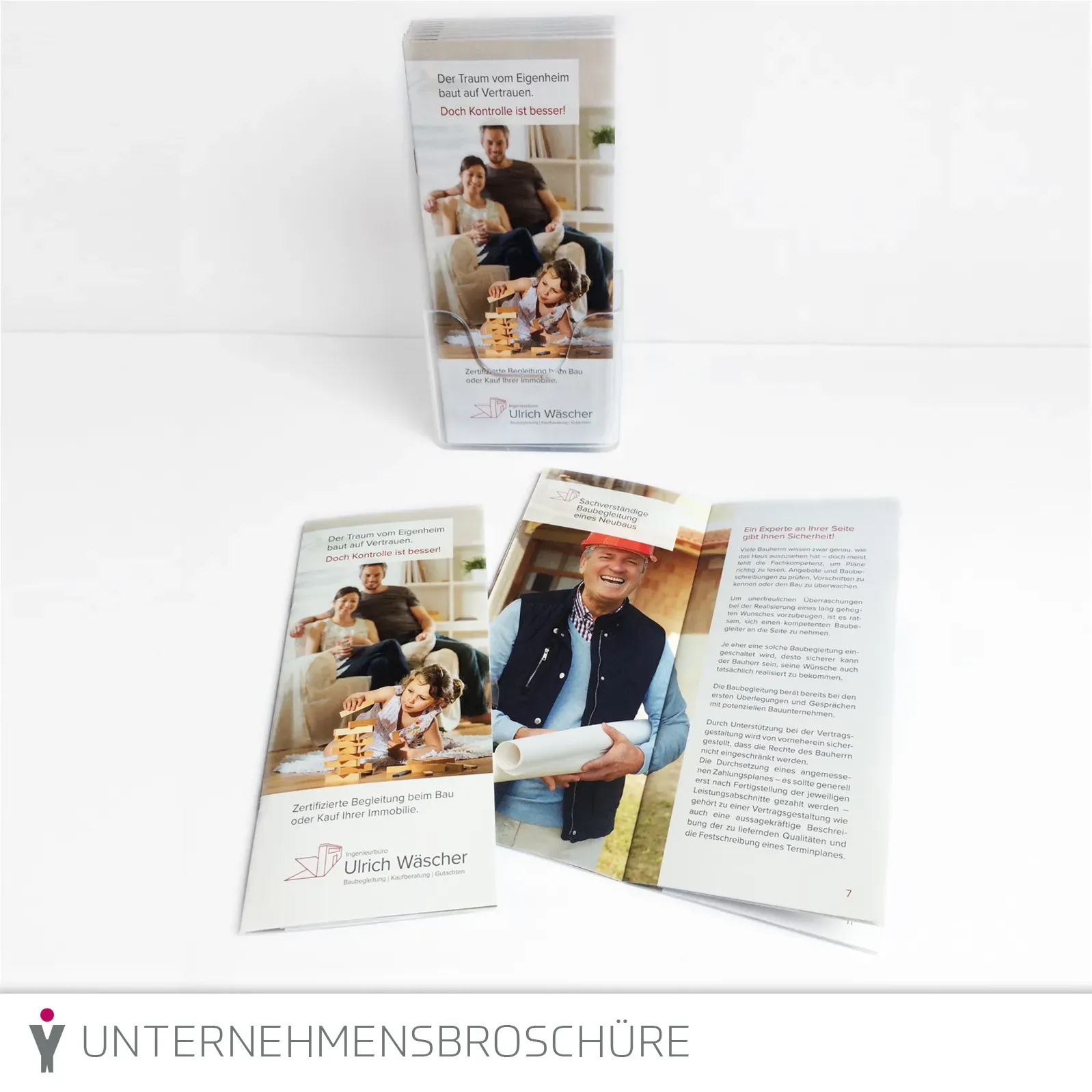 Unternehmensbroschüre in DIN lang für das Ingenieurbüro Ulrich Wäscher zur Vorstellung all seiner Leistungen