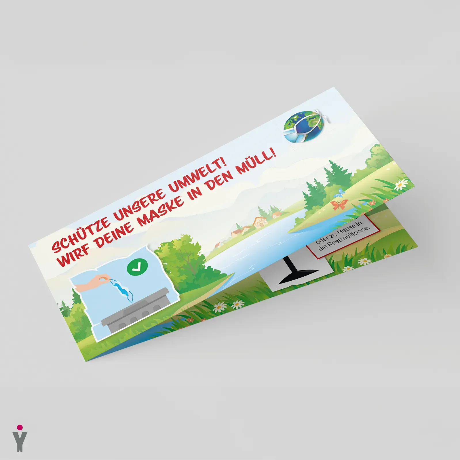 Faltblatt-Flyer für die Umweltaktion der Gottfried-Kricker-Grundschule gegen die Vermüllung durch Mund-Nasen-Masken
