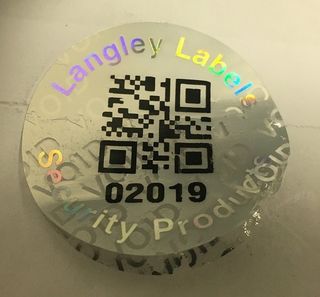 Security label with QR code and hologram print