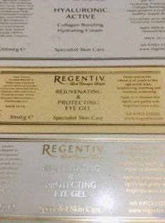 Clear with gold foil cosmetic labels