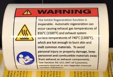 Custom printed warning label