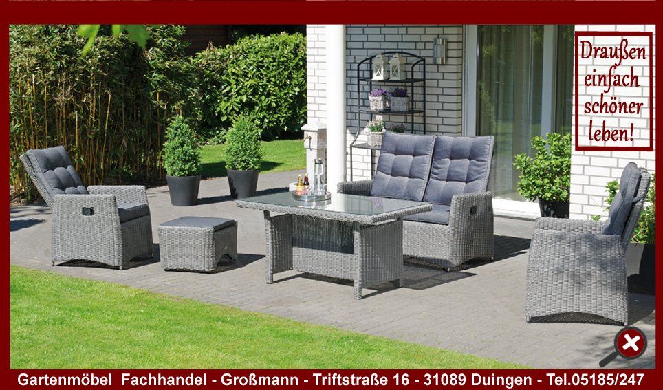 Gartenmöbel Lounge-Dining Set "Roseville"lädt zum Relaxen ein.