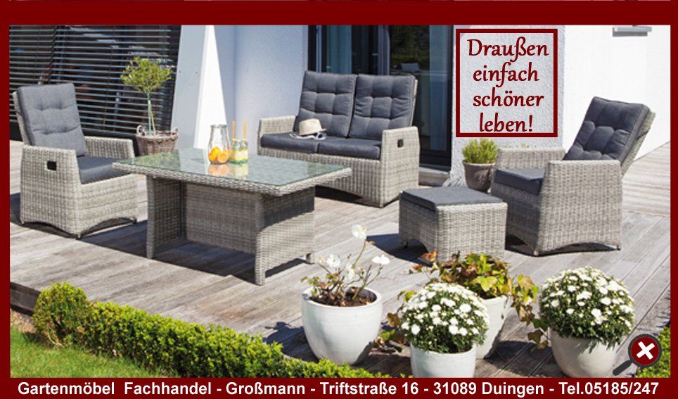 Gartenmöbel Lounge-Dining Set "Roseville"lädt zum Relaxen ein.
