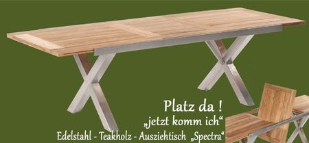 Ausziehbarer Gartentisch "Spectra" Edelstahl-Teak der Marke Sonnenpartner