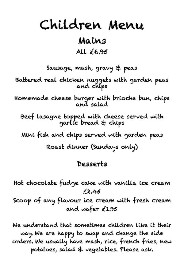 Menu Homemade Pub Food The White Horse Pub, Whepstead, Suffolk