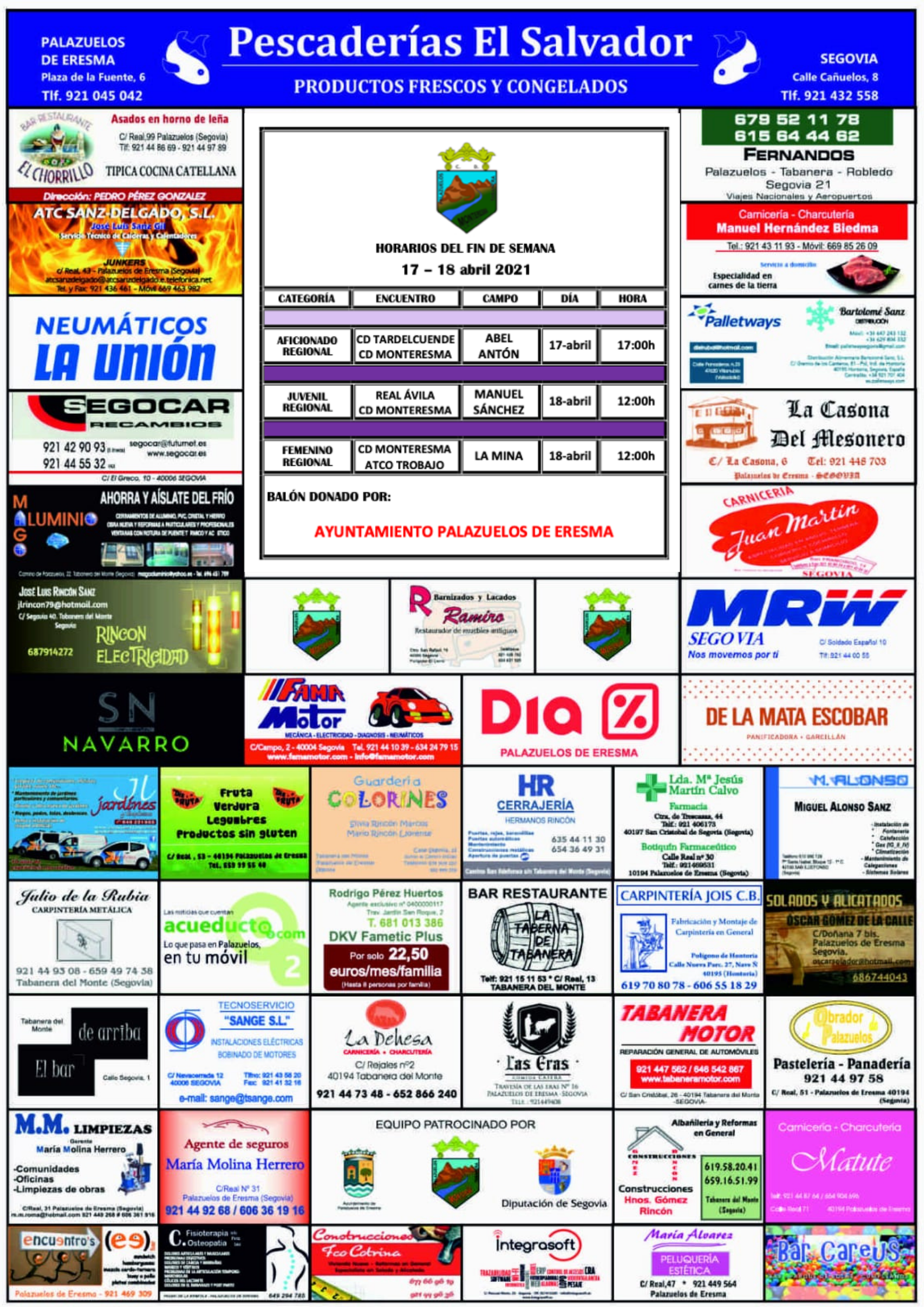 El Cartel Morado encuentros del Club Deportivo Monteresma La Atalaya fin de semana 17-18 de abril 2021