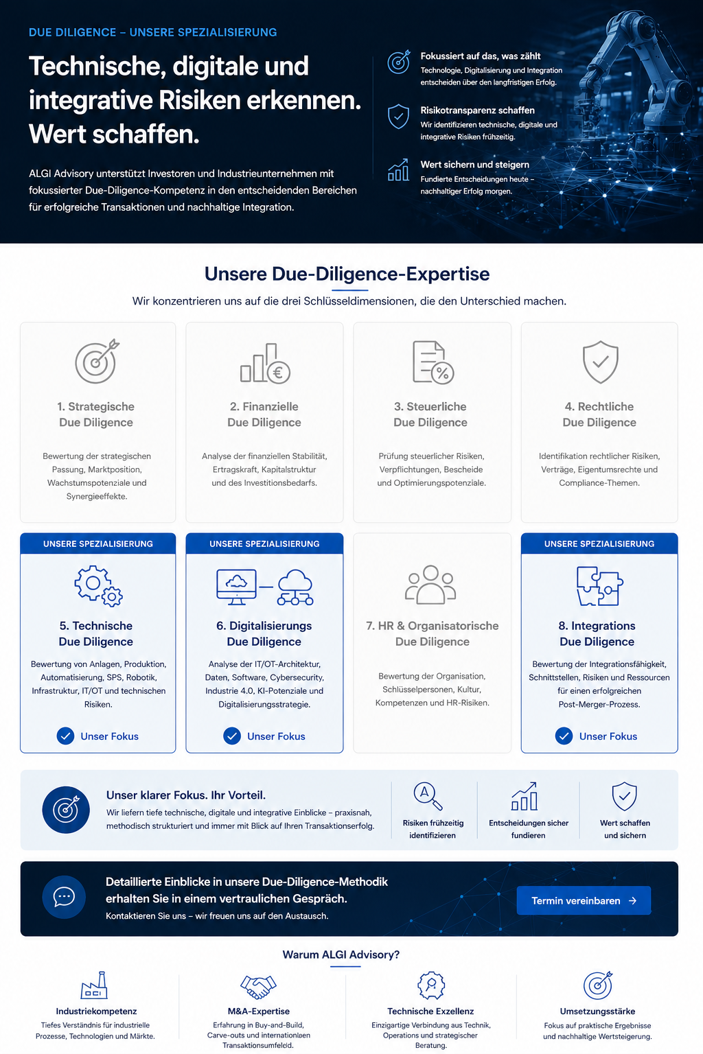 Technische, digitale und Integrations-Due-Diligence für Industrieunternehmen und Investoren