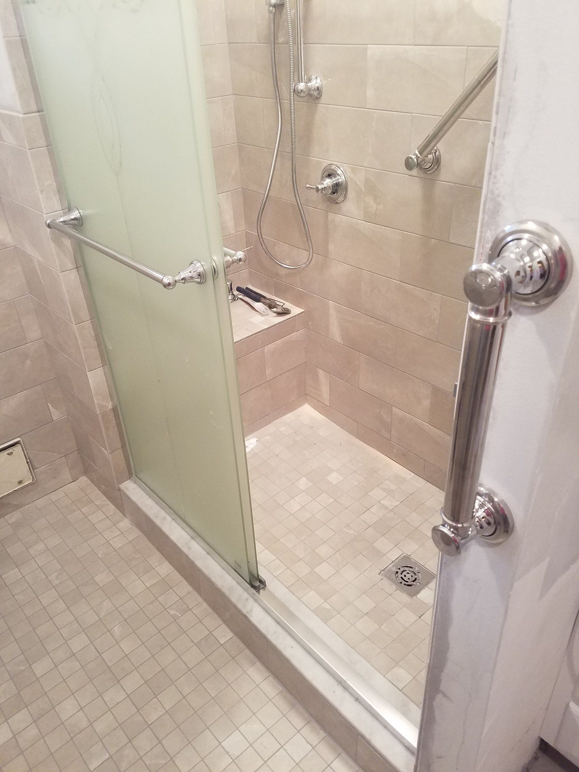 senior bathroom remodel shower conversion shower grab bars safety features in Philadelphia