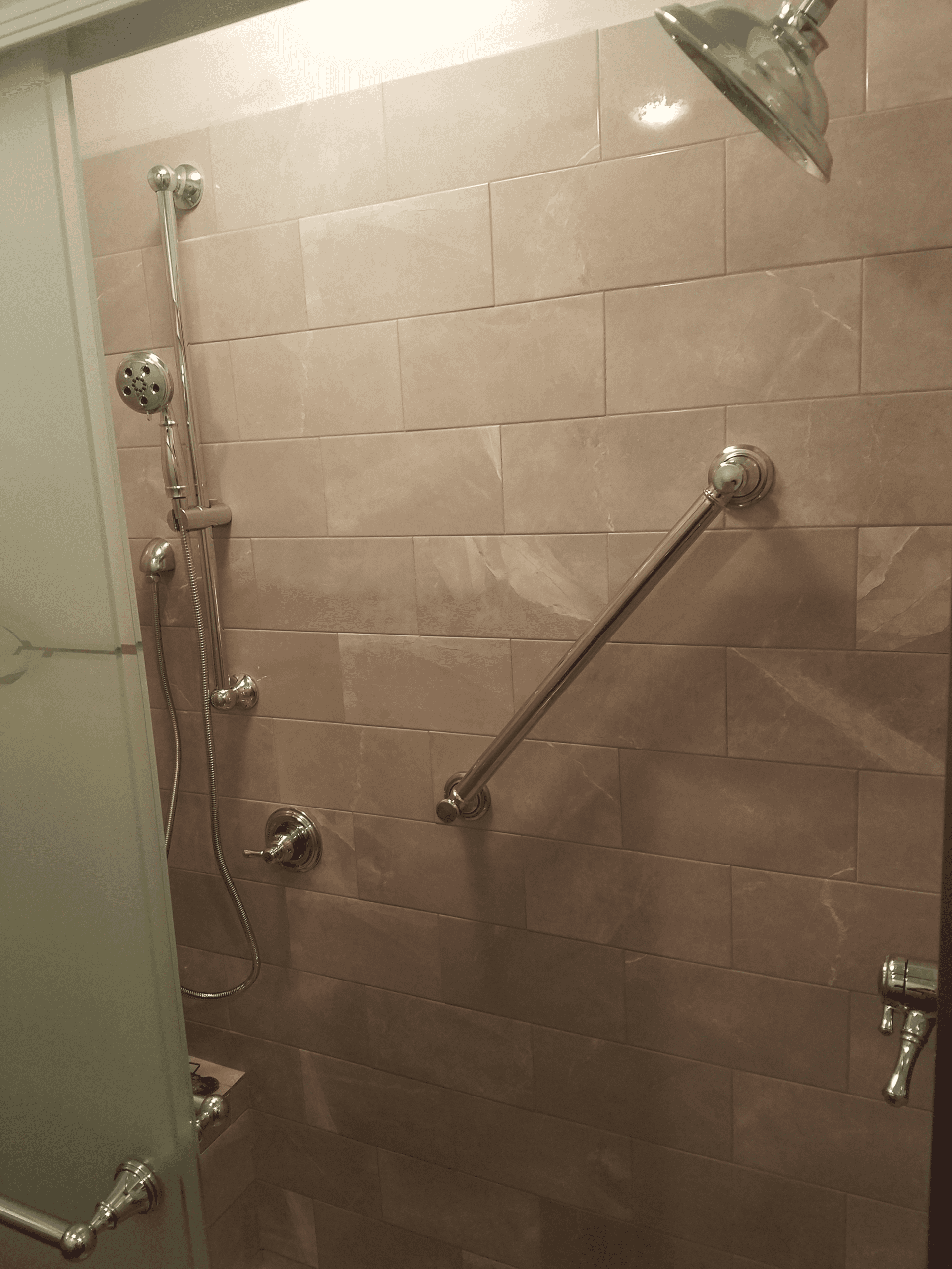 Philadelphia senior bathroom remodel shower conversion shower grab bars safety features in Philadelphia