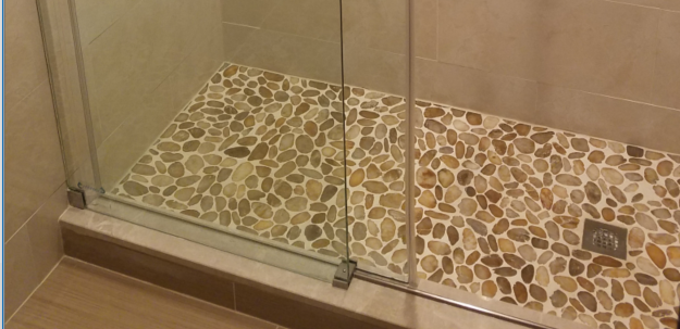 pebble shower floor closeup bathroom remodel Abington Montgomery County