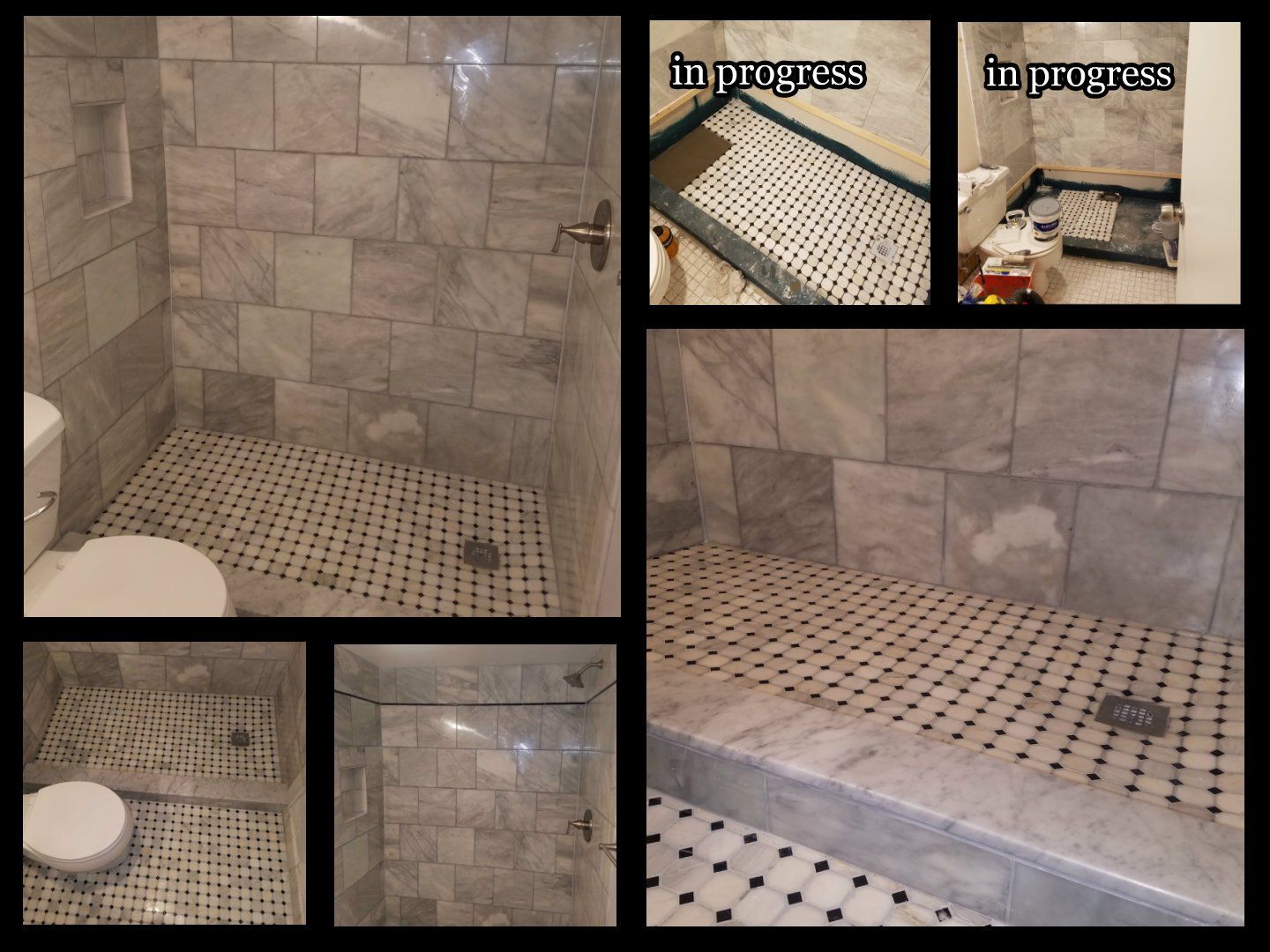 bathroom remodel jenkintown before/after collage marble and tile combination