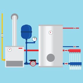 illustrated hot water heater system with hot water boiler
