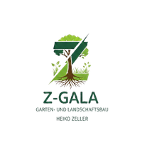 Z-GALA logo with green tree and white figure, text “Garten- und Landschaftsbau” and “Heiko Zeller”