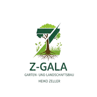 Z-GALA logo with green tree and white figure, text “Garten- und Landschaftsbau” and “Heiko Zeller”