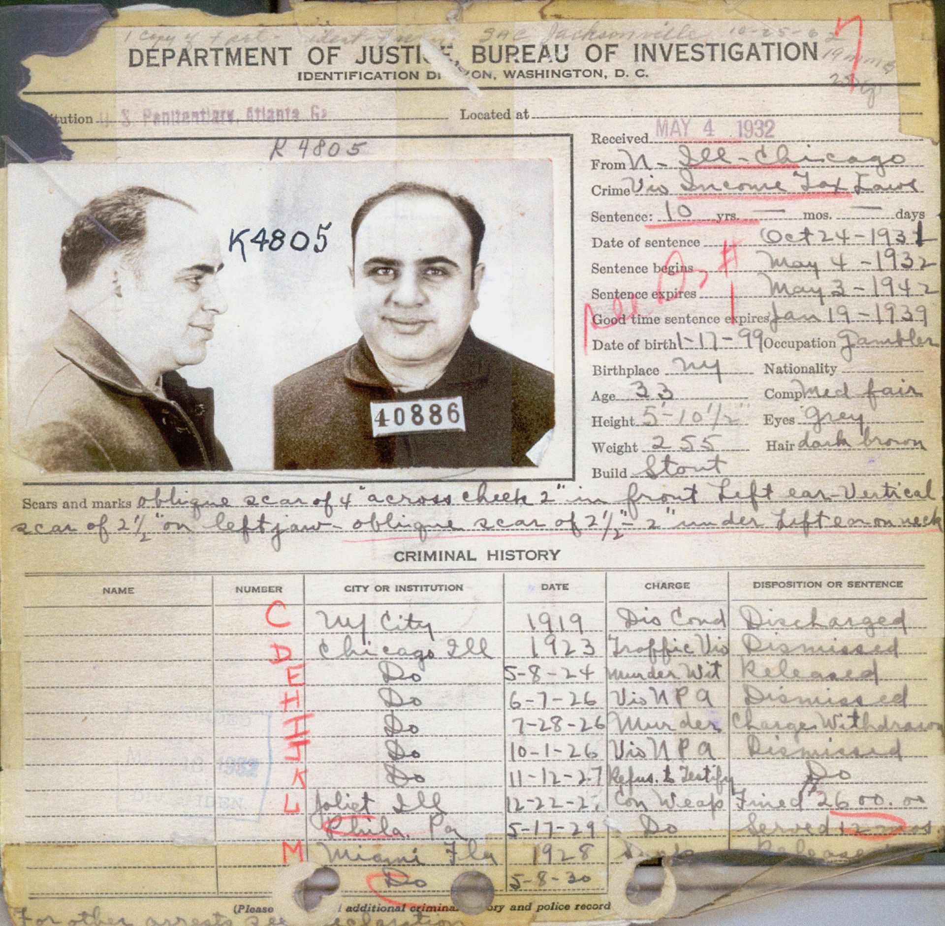 Arrest record Al Capone