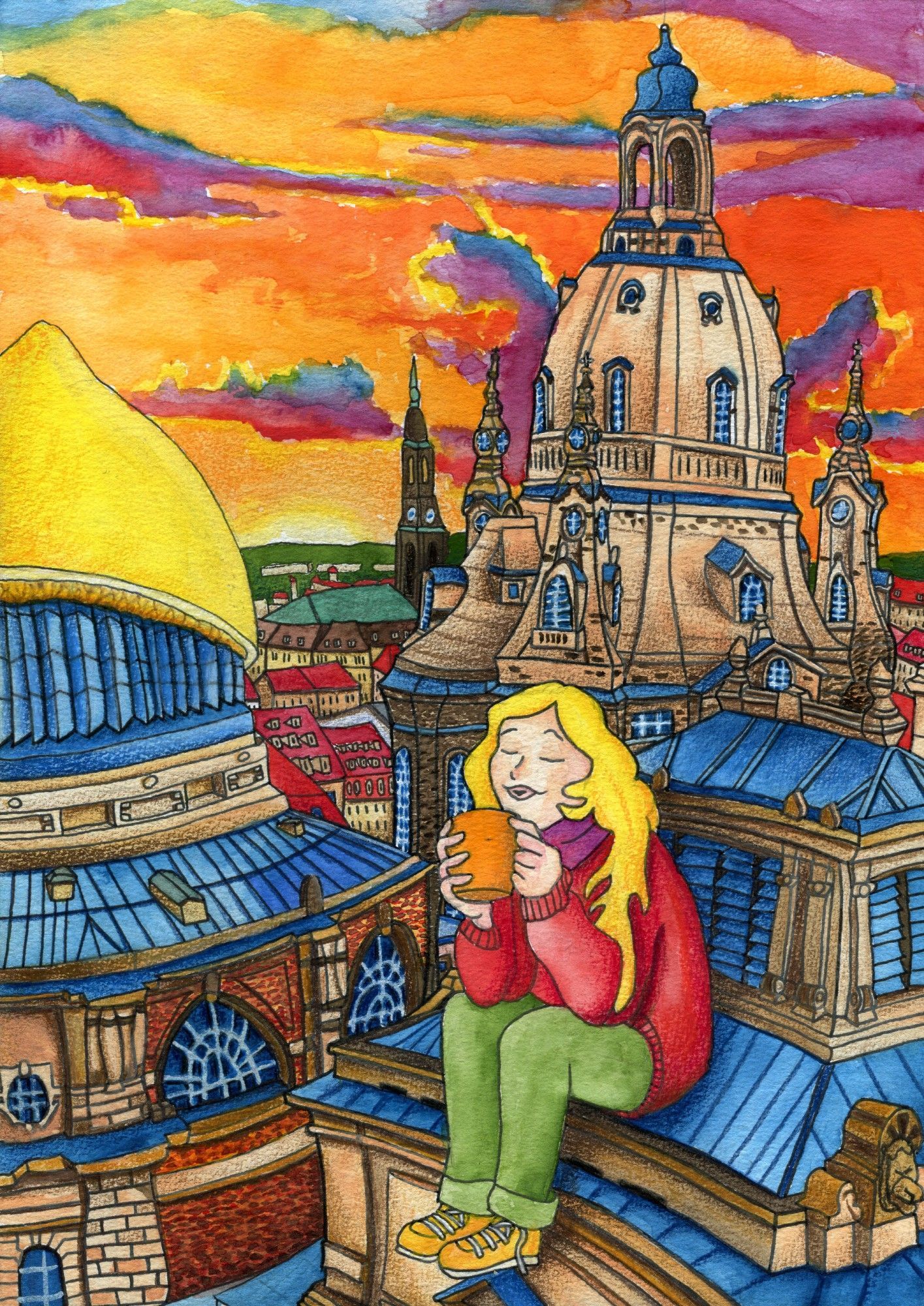 Teerausch II | Aquarell | Frauenkirche Dresden | Thomas Schreiter