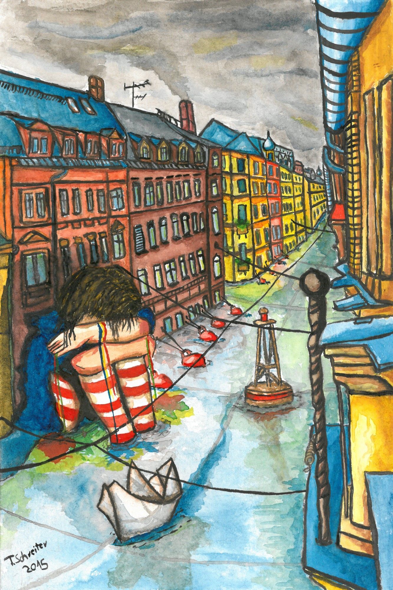 Einsamkeit der Straßen | Aquarell | Louisenstraße Dresden | Thomas Schreiter