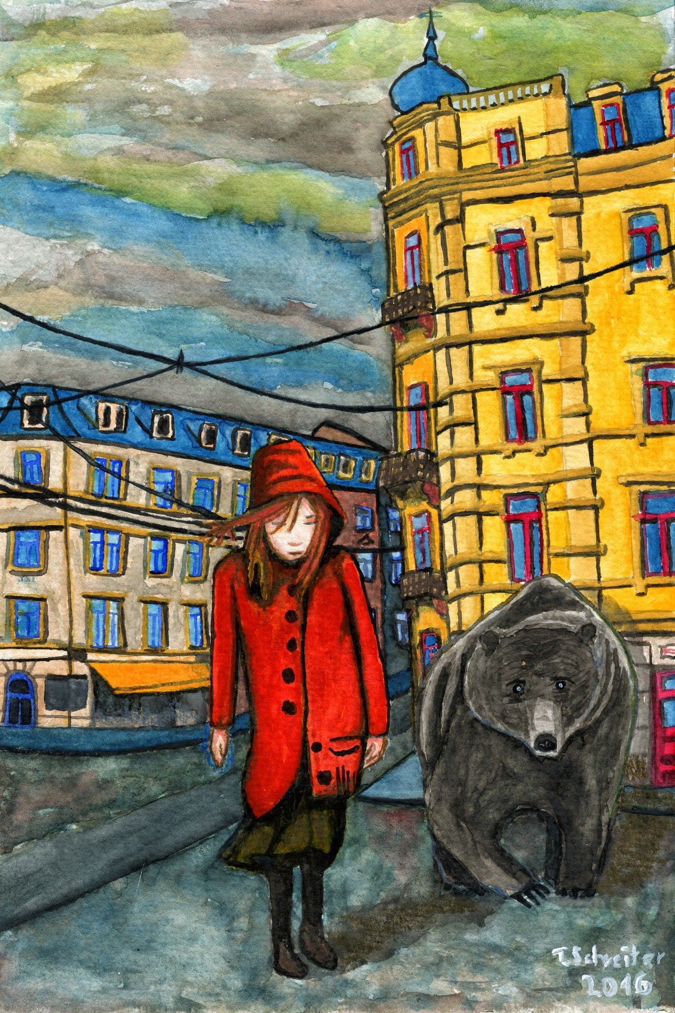 Lachssuche | Aquarell | schiefen Eck Dresden Neustadt | Thomas Schreiter