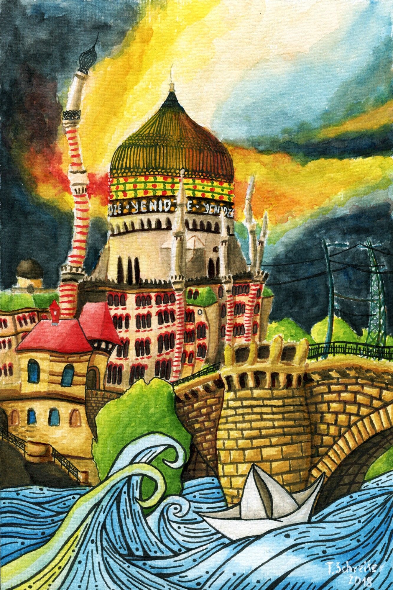 Yenidze Dresden | Aquarell | Marienbrücke | Thomas Schreiter
