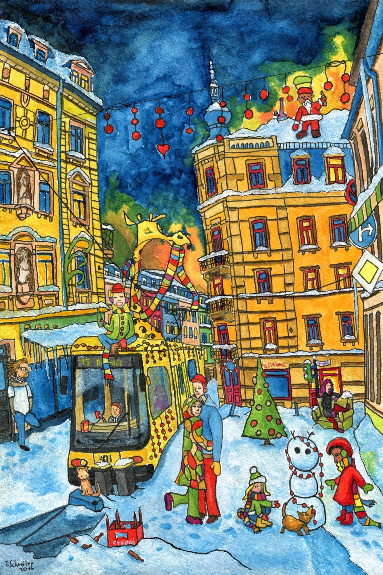 Assieck Weihnacht | Aquarell | schiefen Eck Dresden | Thomas Schreiter