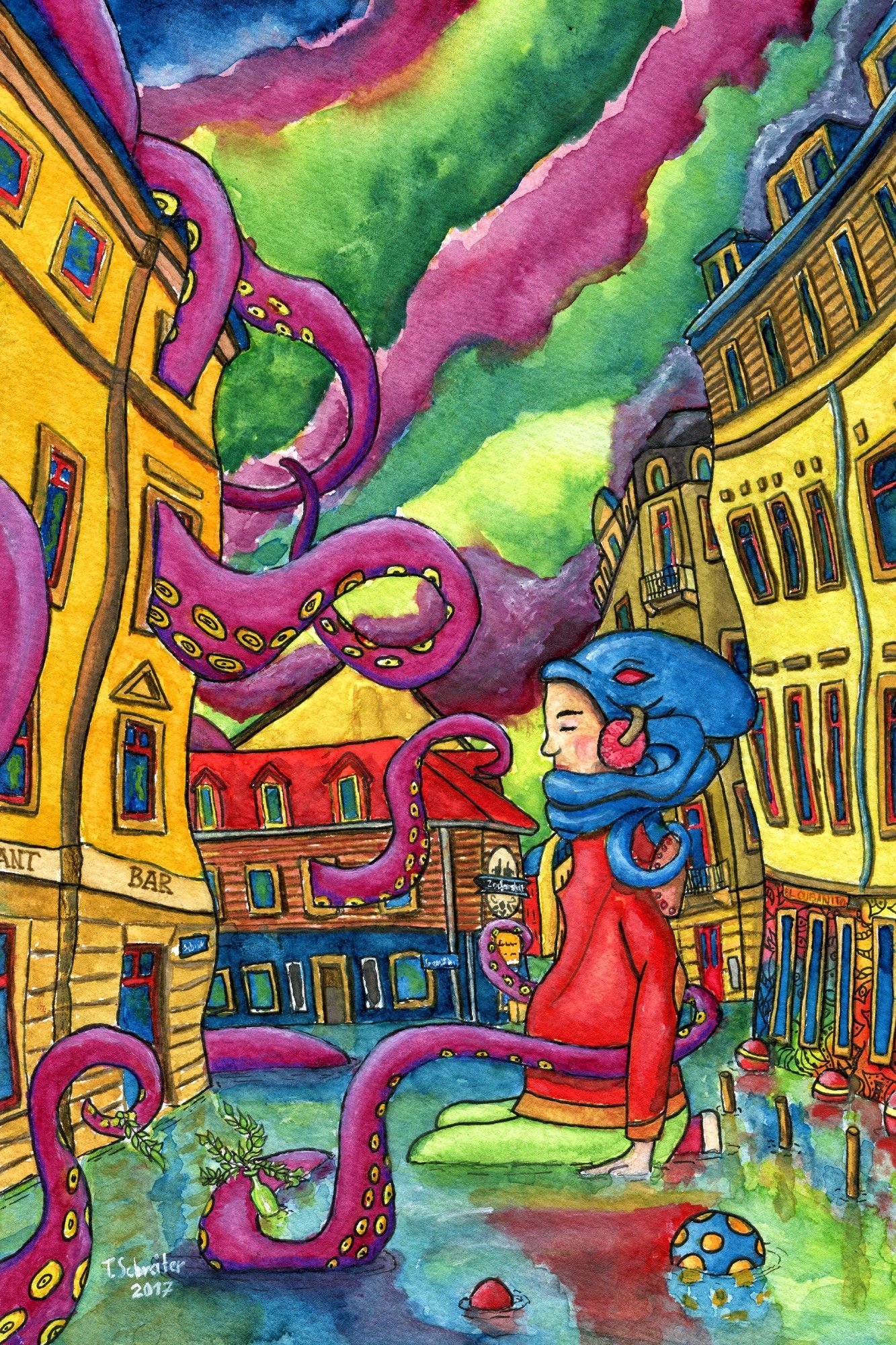Cthulhu | Aquarell | Sebnitzer Straße Dresden | Thomas Schreiter
