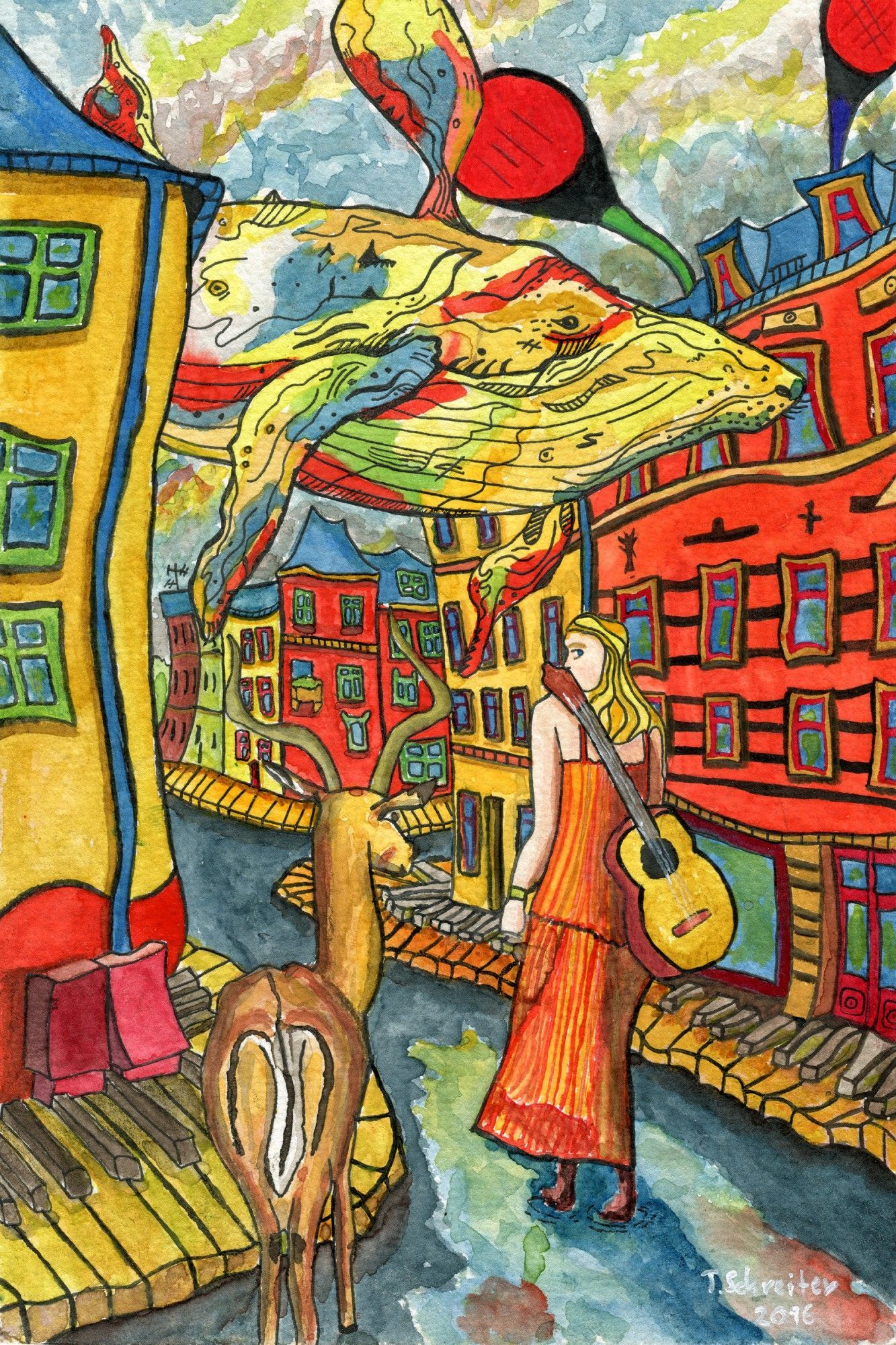 dreaming of whales | Aquarell | Alaunstraße Dresden | Thomas Schreiter