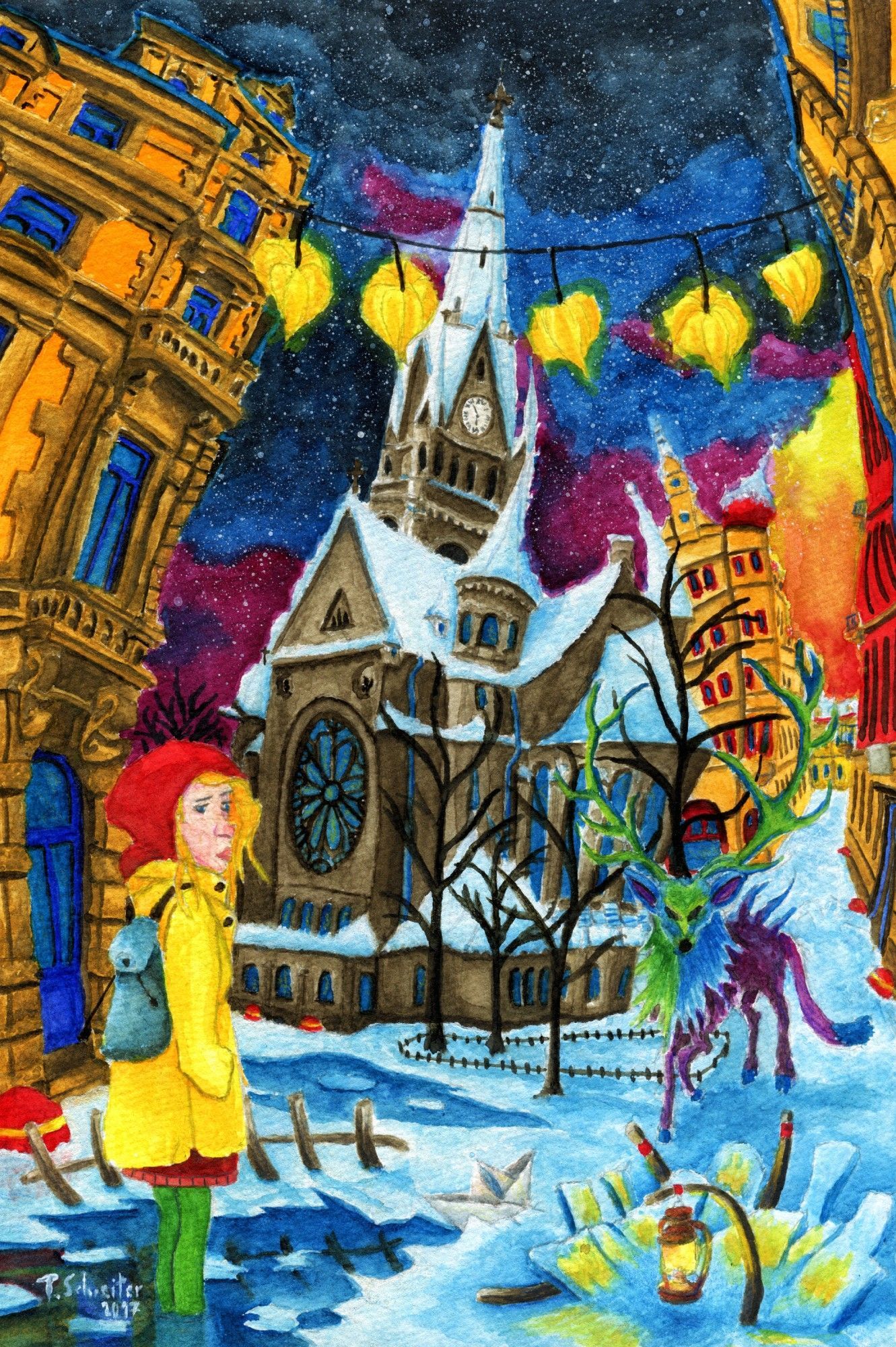 Nachtwandler | Aquarell | Martin-Luther-Platz Dresden | Thomas Schreirer