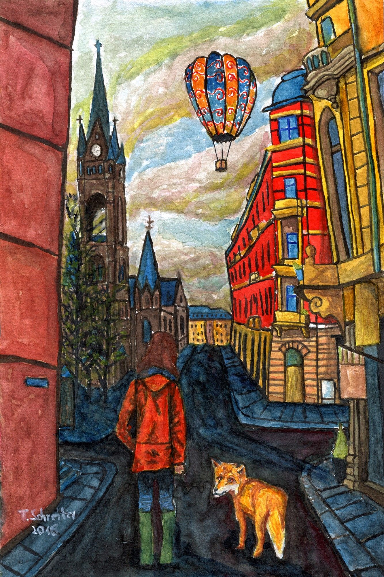 reach the sky | Aquarell | Martin-Luther-Platz Dresden | Thomas Schreiter