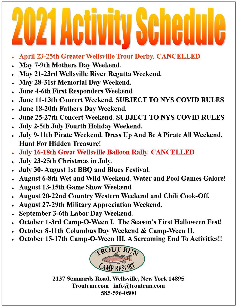 Trout Run Camp Resort Events