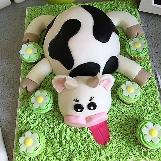 Birthday cake cute novelty cow laying down