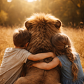 Löwe mit Kindern als Symbol für Stärke