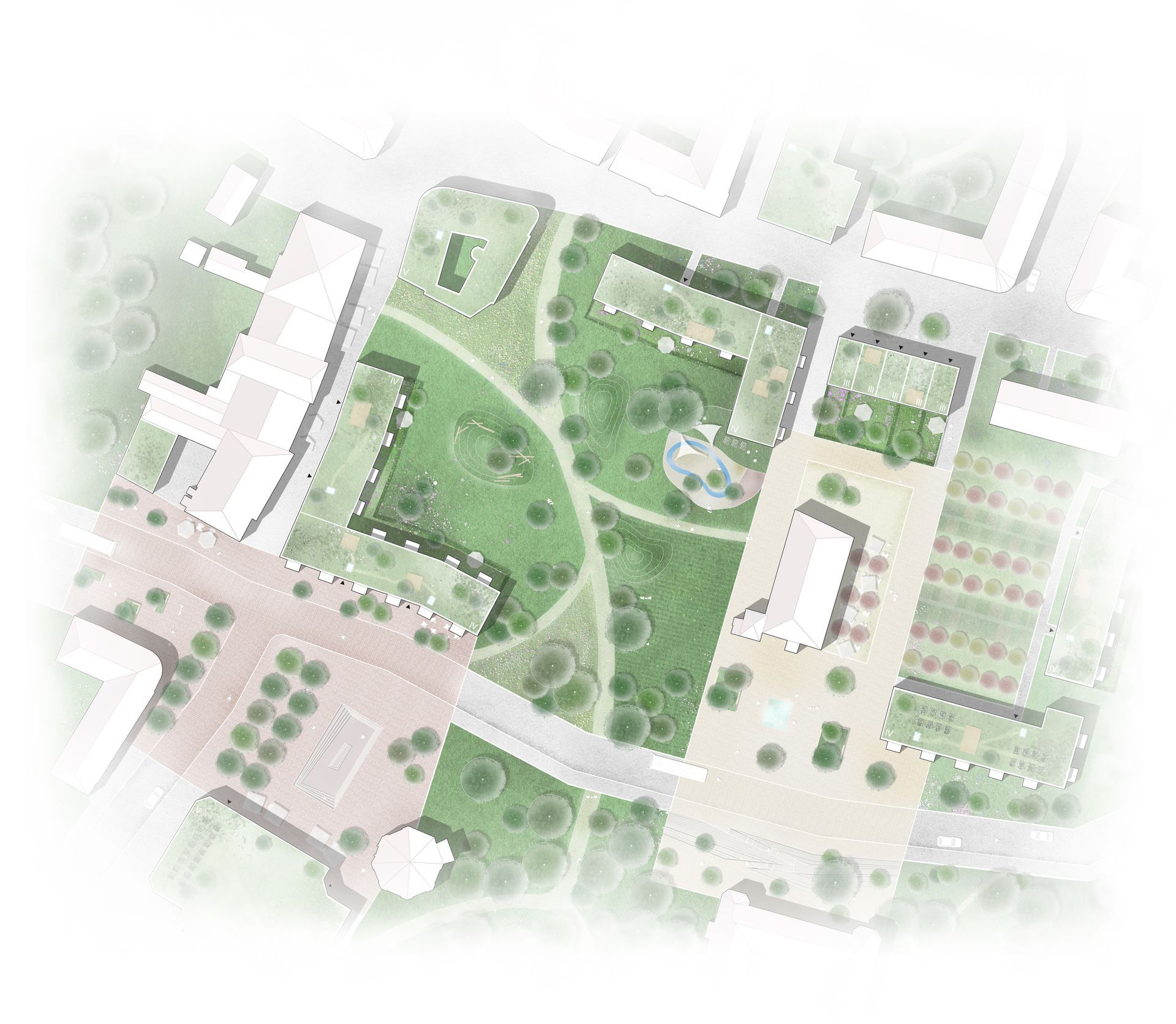 Lageplan: Übersichtsplan eines Wettbewerbsgebietes im Maßstab 1 zu 500. 