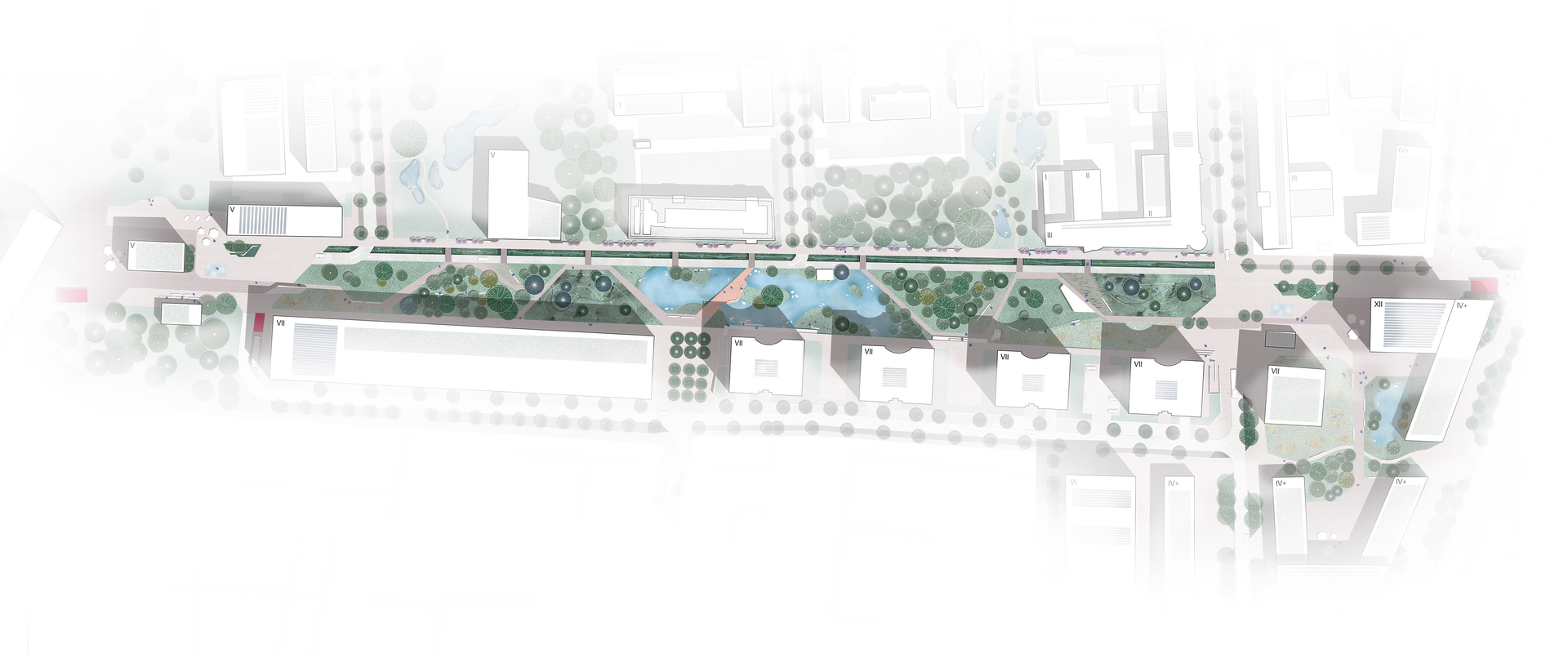 Lageplan: Übersichtsplan eines Wettbewerbsgebietes im Maßstab 1 zu 500. 