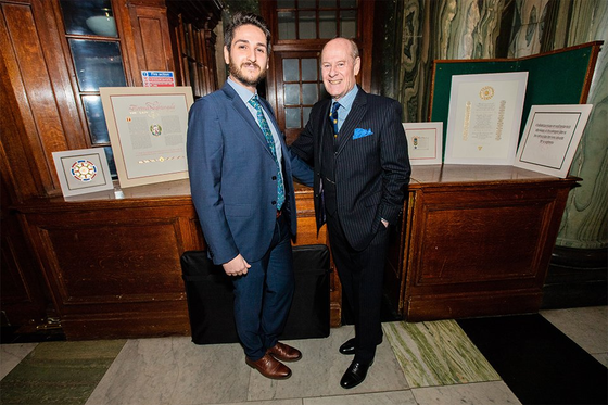Attilio Medda and Donald Jackson, M.V.O., K.S.G, during the Peter Esselmont's Prize ceremony at the Old Bailey, February 2020