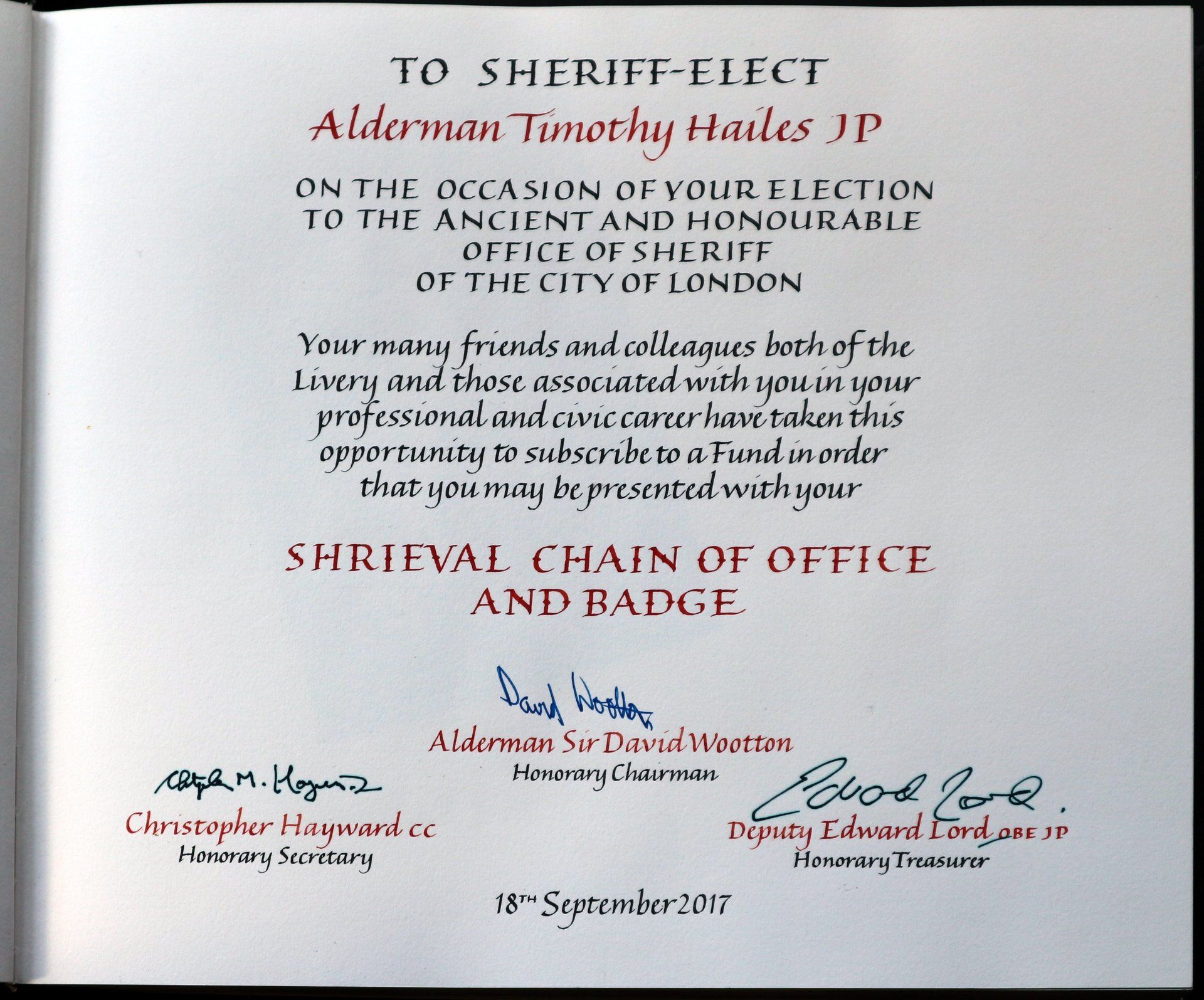 Presentation, from donor's book, © Attilio Medda