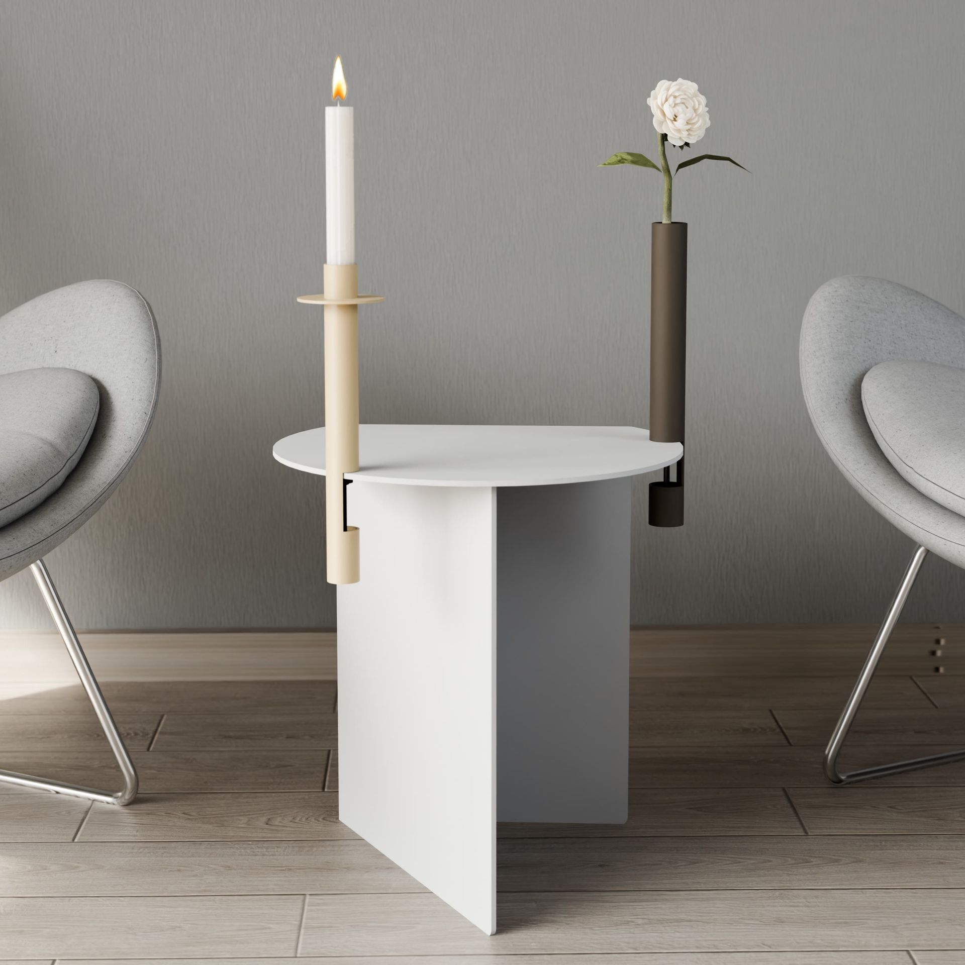 - FALT Beistelltisch mit CLEM Vase + Kerzenhalter: purSTAHL.com
