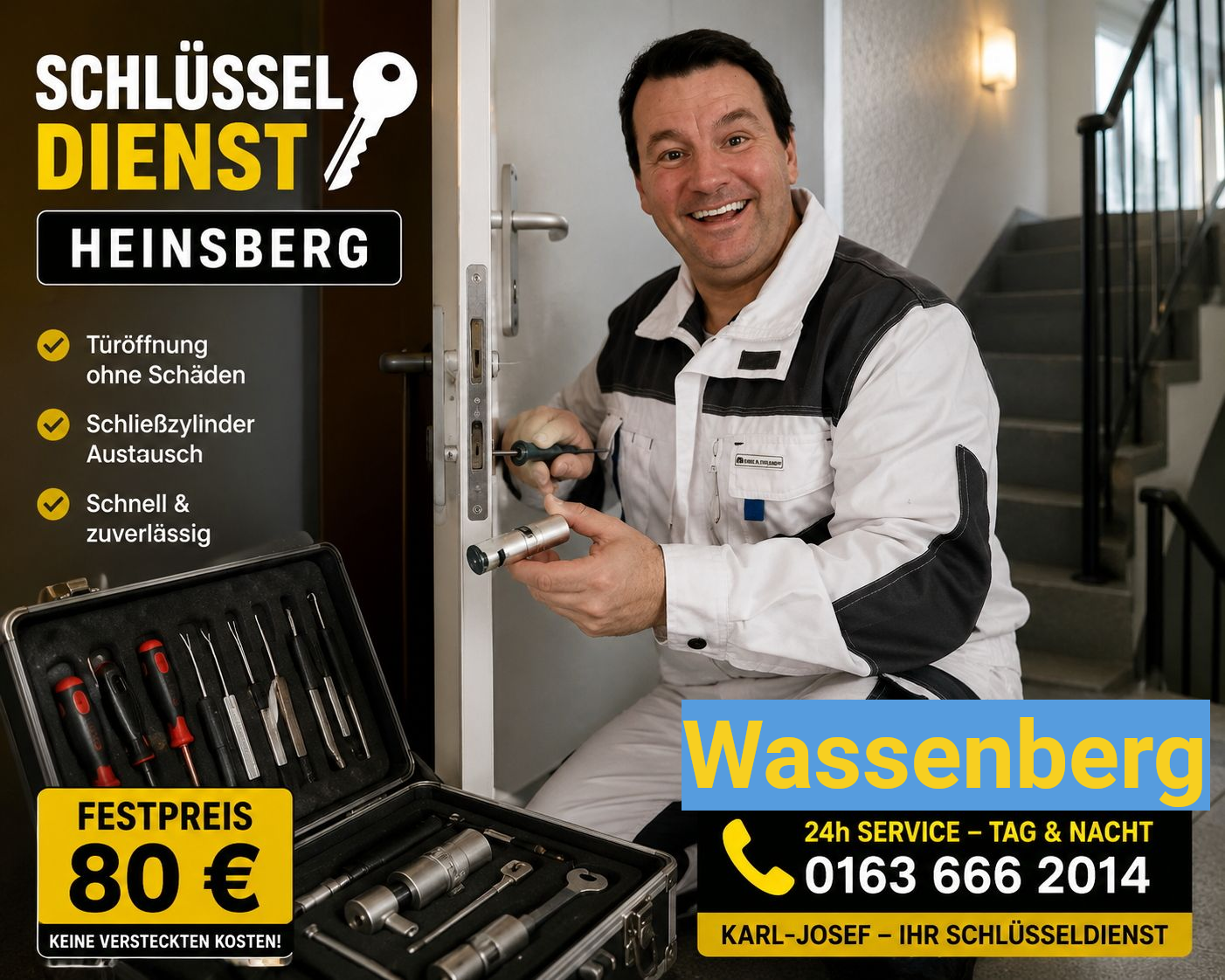  Schlüsseldienst Wassenberg – 24 Stunden Notdienst | Türöffnung  80 €
