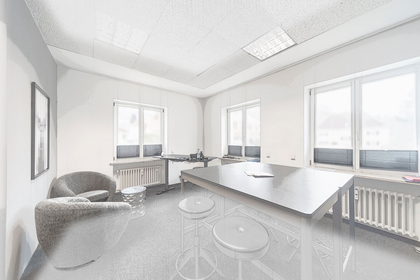 Büroraum, Skizzen-Look