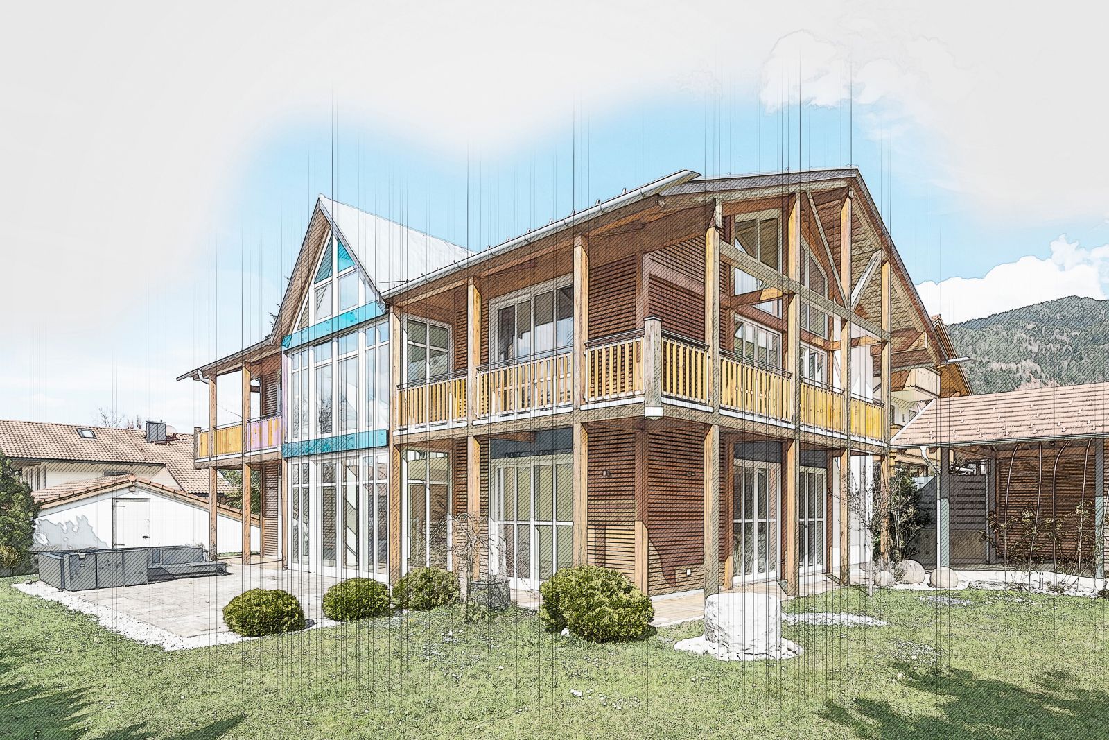 Wohnhaus in Lenggries, Skizzen-Look