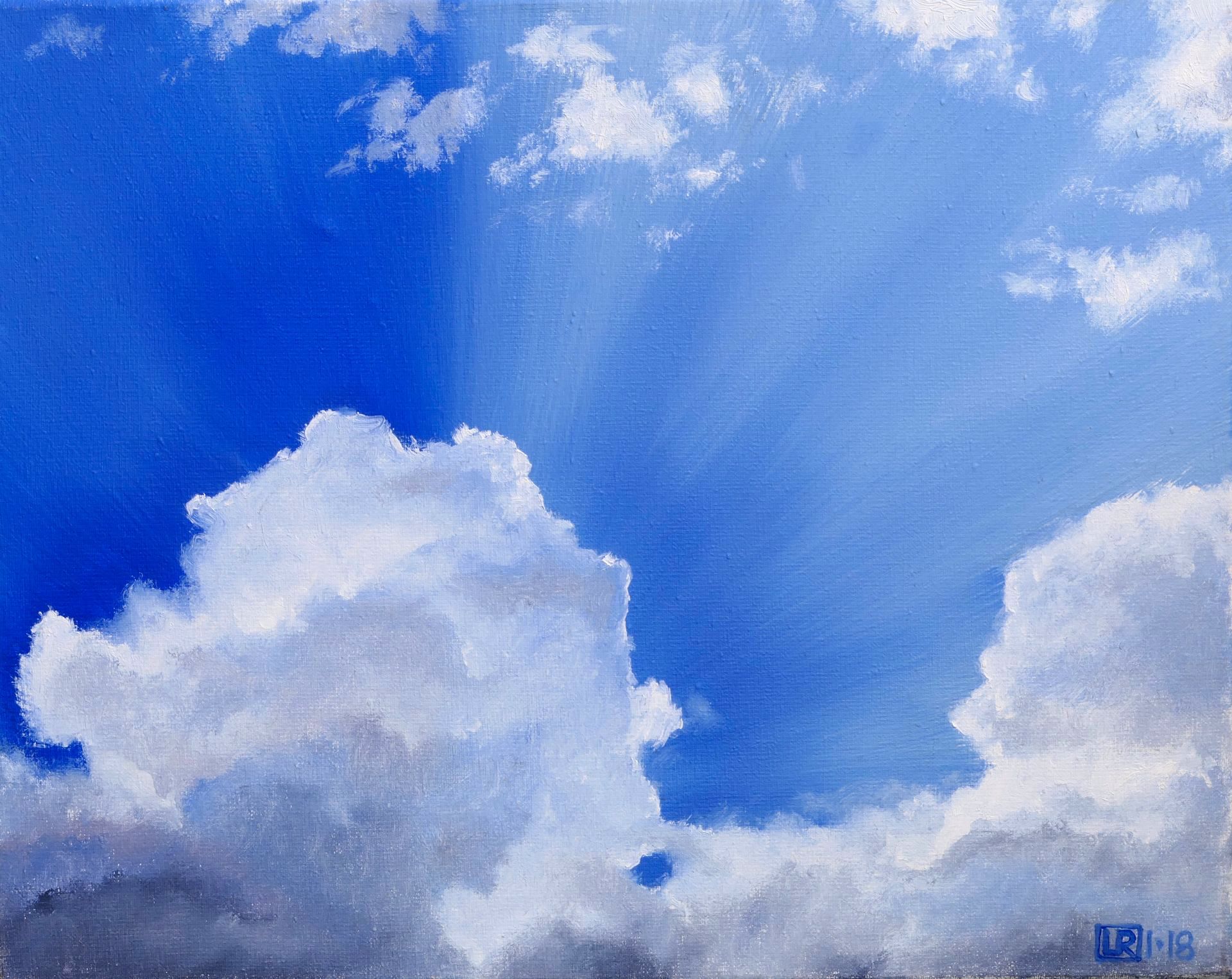 sonne hinter wolken hervor scheinend, sonnenstrahlen hinter wolken, gemaelde, oel auf leinwand,  von udo rohlfs, 2018