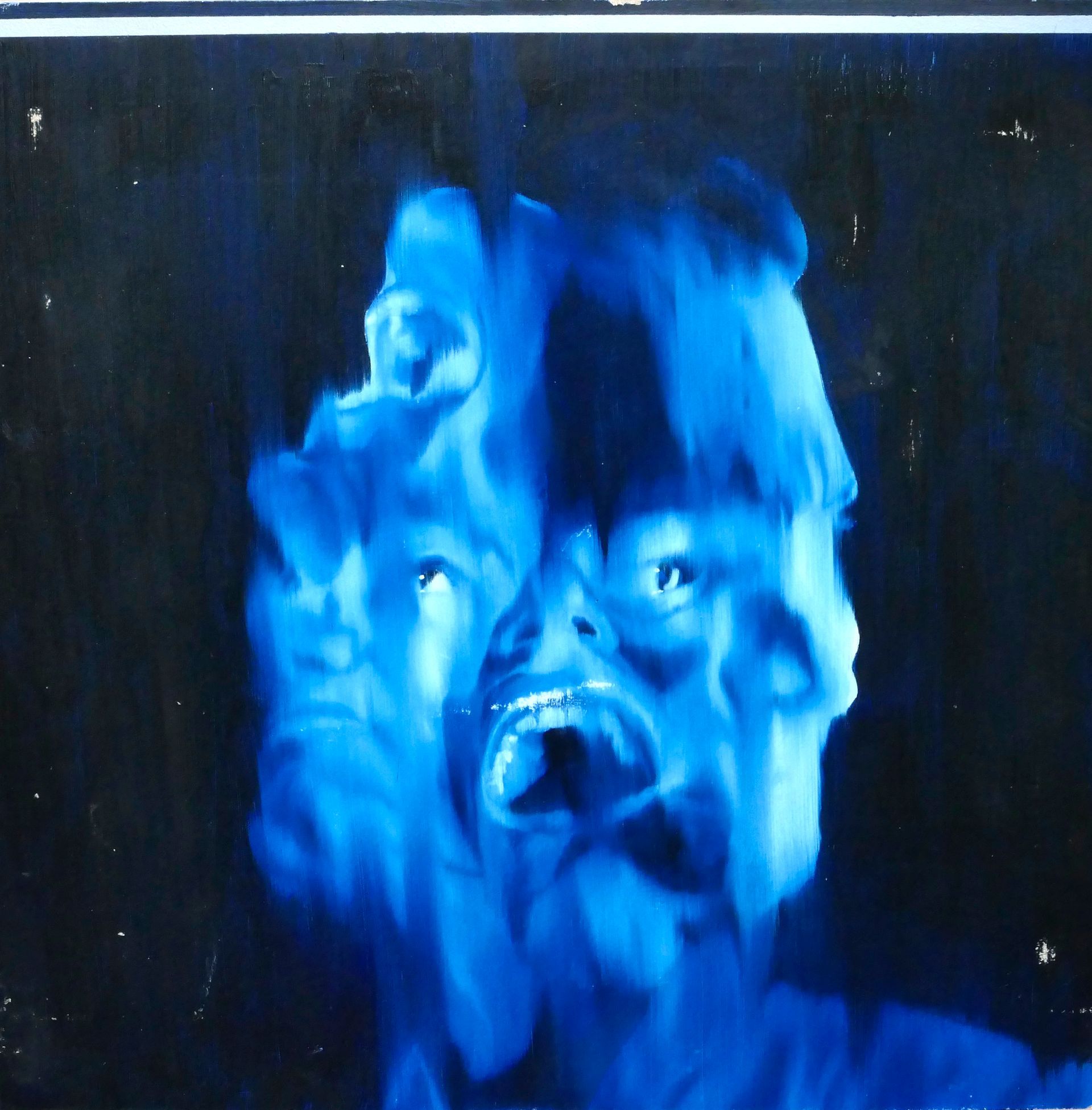 verschachteltes portrait mit vier teilweise schreienden koepfen, 