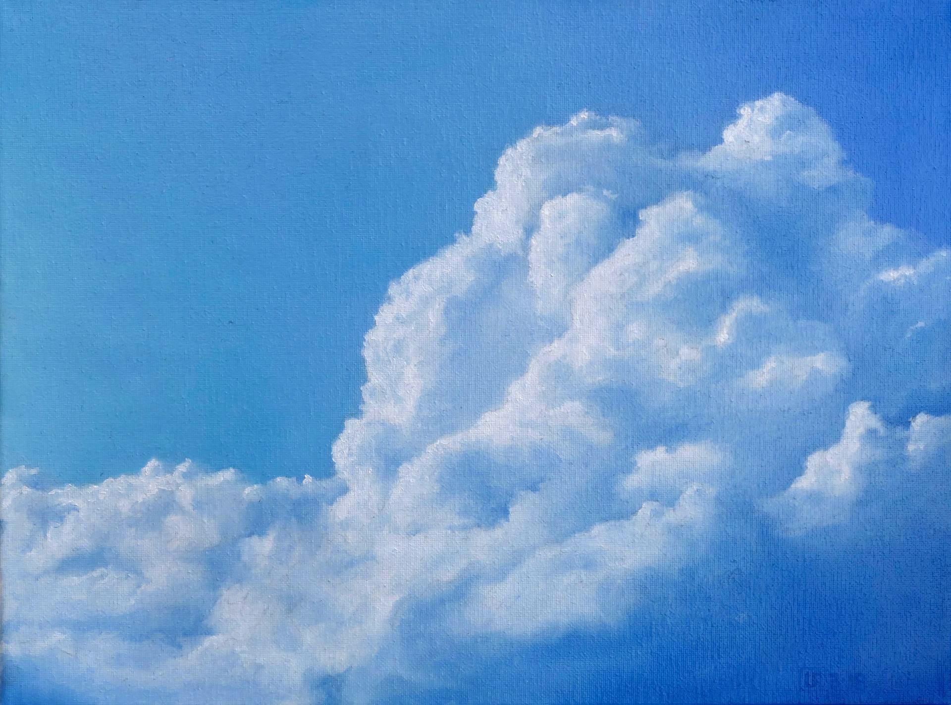Wolken am morgen, wolkenberg links von rechts angeschienen, gemaelde, oel auf leinwand, von udo rohlfs, 2018