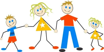 Eine Cartoon-Familie mit vier Personen, die Händchen halten und Mitglied werden wollen.