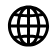 Schwarzes Globus-Symbol in einem Quadrat mit gestreiftem Rand
