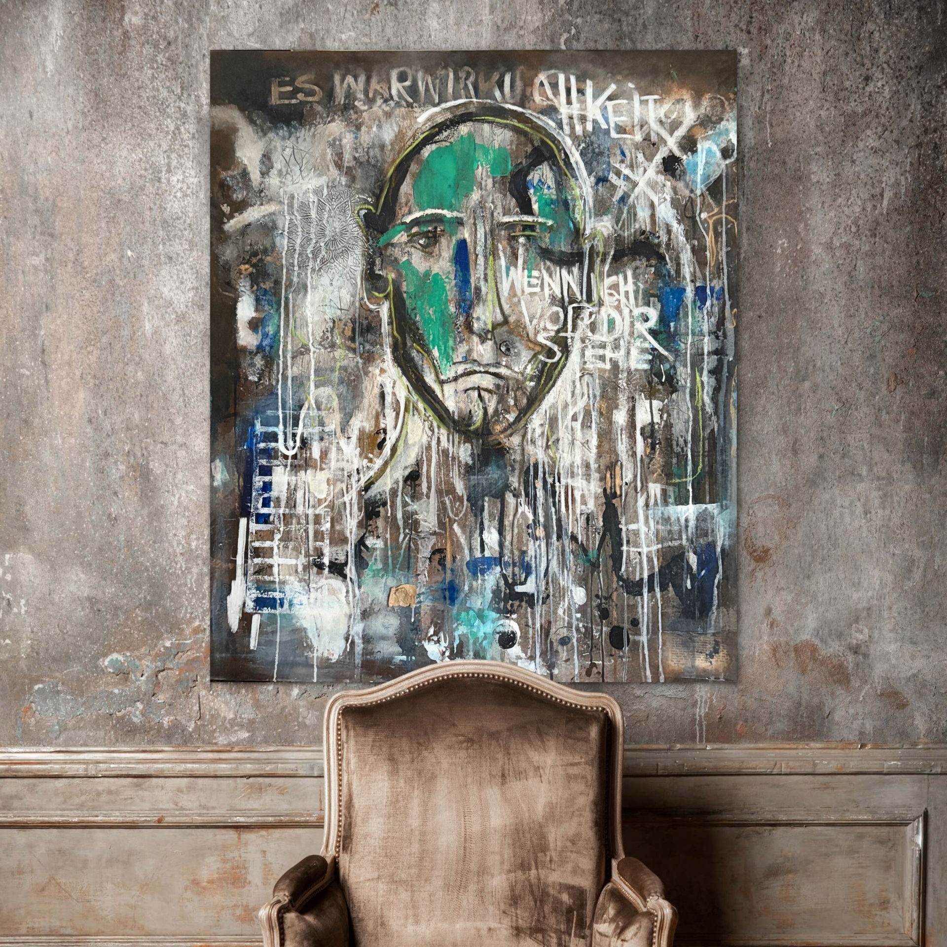 Kunst, Malerei, Mischtechnik, Galerie, Art, Collage, Acryl, Leinwand, Anne Leyer Art, Design, Kunstwerk, el oyente